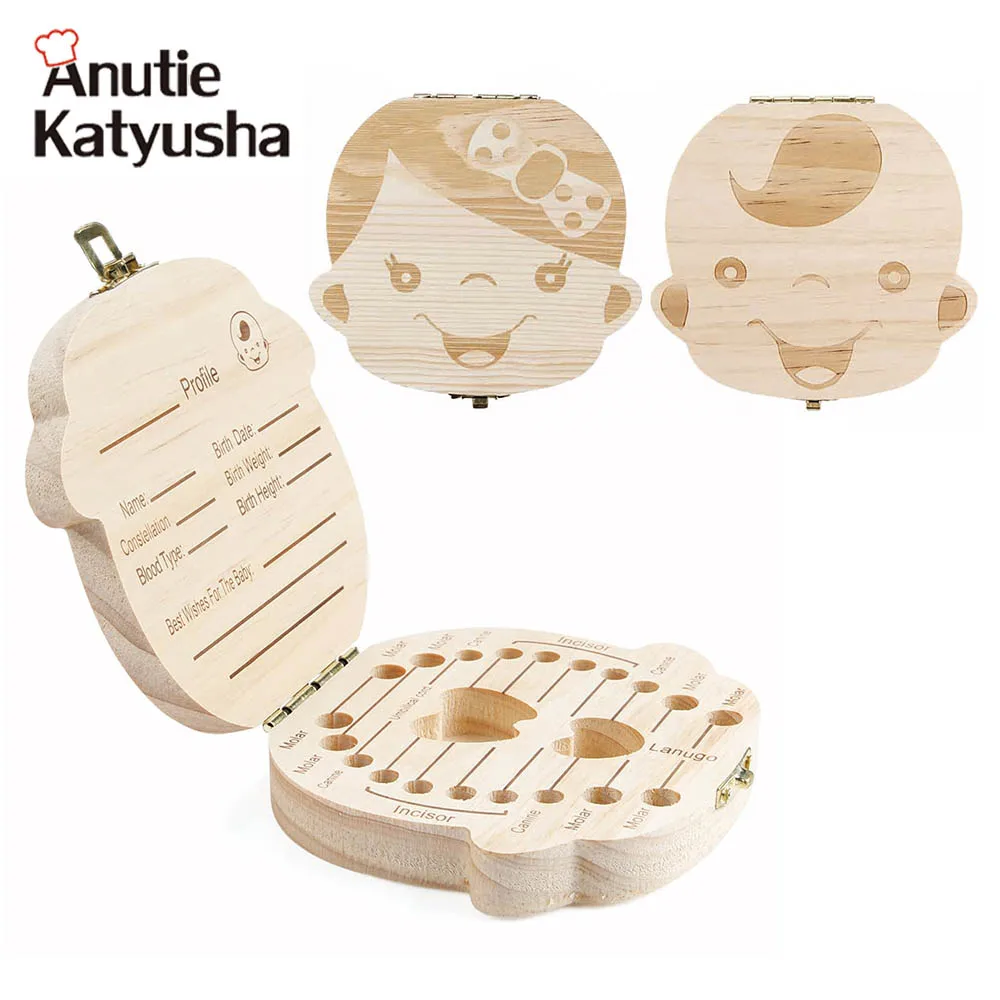 LAAT Unisex Baby Teeth Box Lovely Wooden Handmade Tooth Storage Boxes Baby Teeth Keepsake Milk Teeth Save Organizer