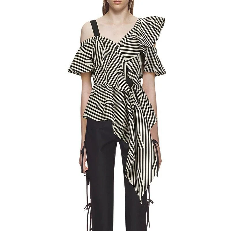 TWOTWINSTYLE Striped Irregular Shirt Female Off