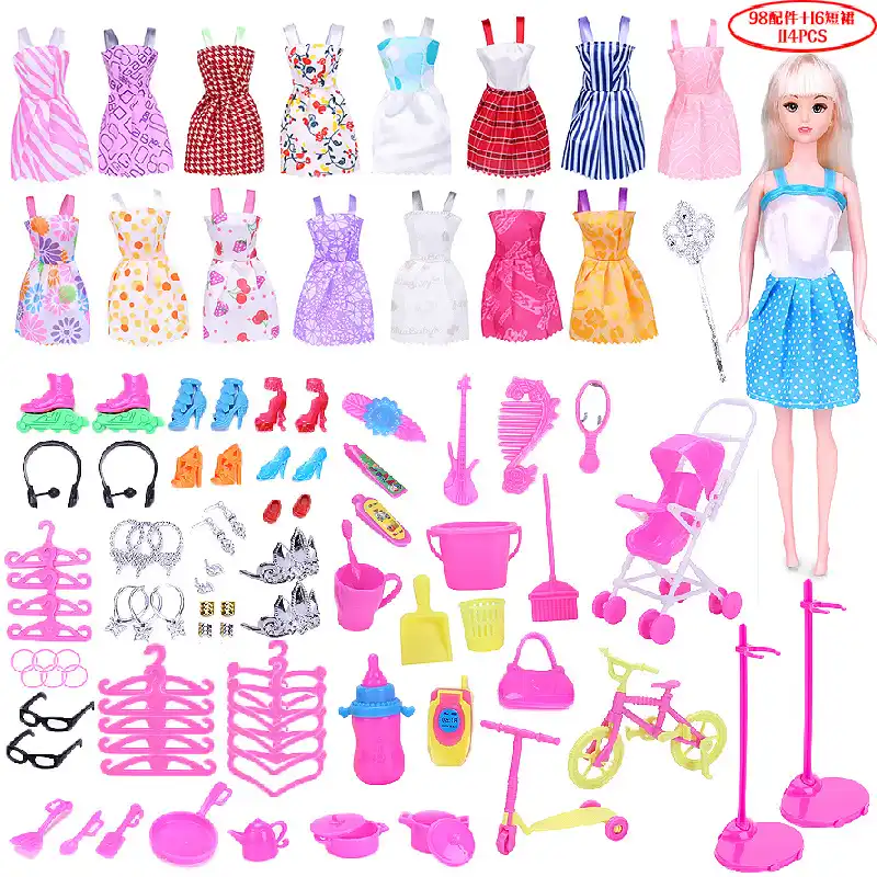 114pcs Miniature Diy Pretend Play Set Toys For Barbie Doll Girl