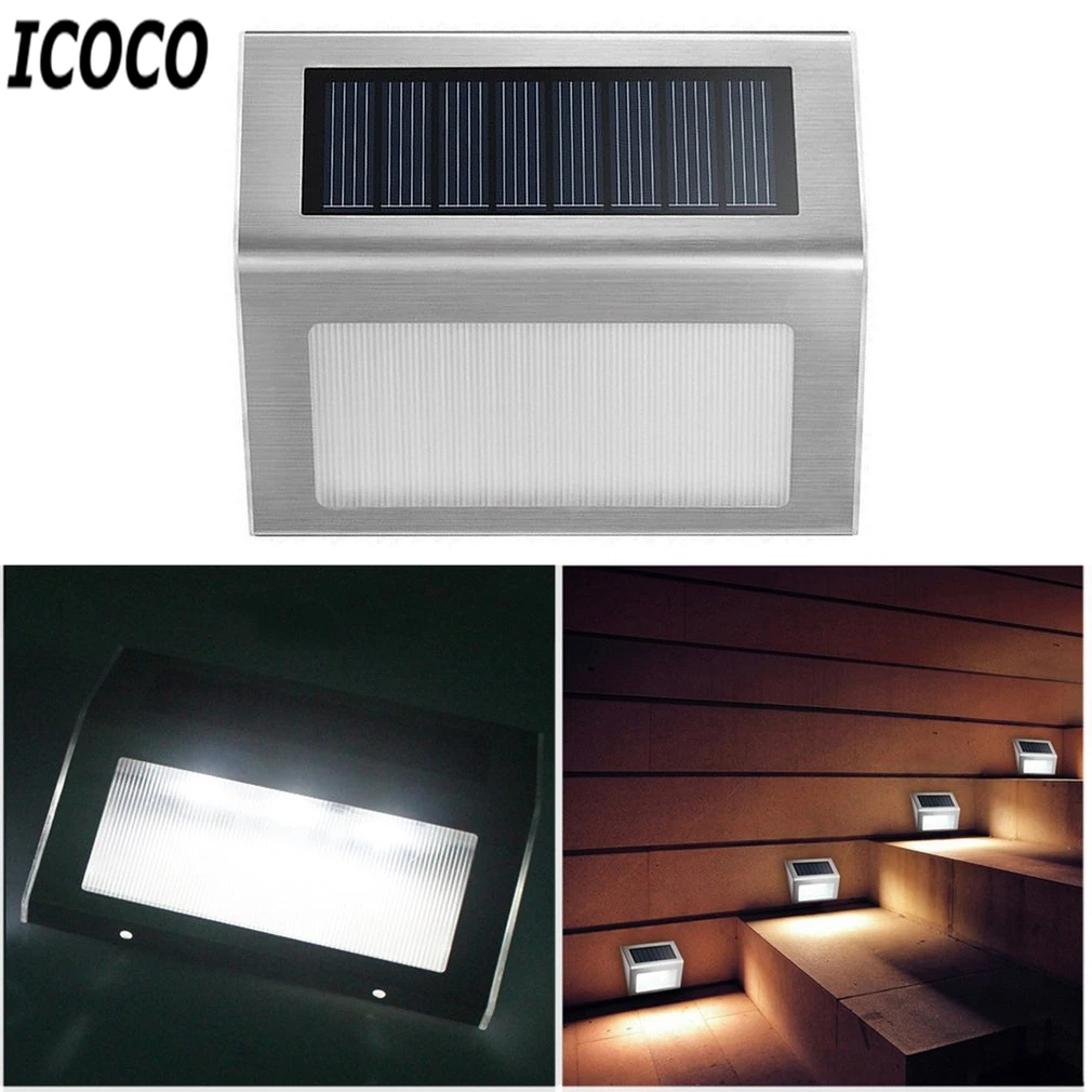 

ICOCO 3 LED Waterproof Solar Powered Stainless Steel Wall Fence Light Outdoor Garden Floor Entrance Corridor Stairs Corner Lamp