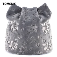 TQMSMY Autumn Warm Winter Hat For Women Cat Ears Skullies Beanie Hats with Ear Flaps Caps Ladies Flower printing Beanies TMDH07 1