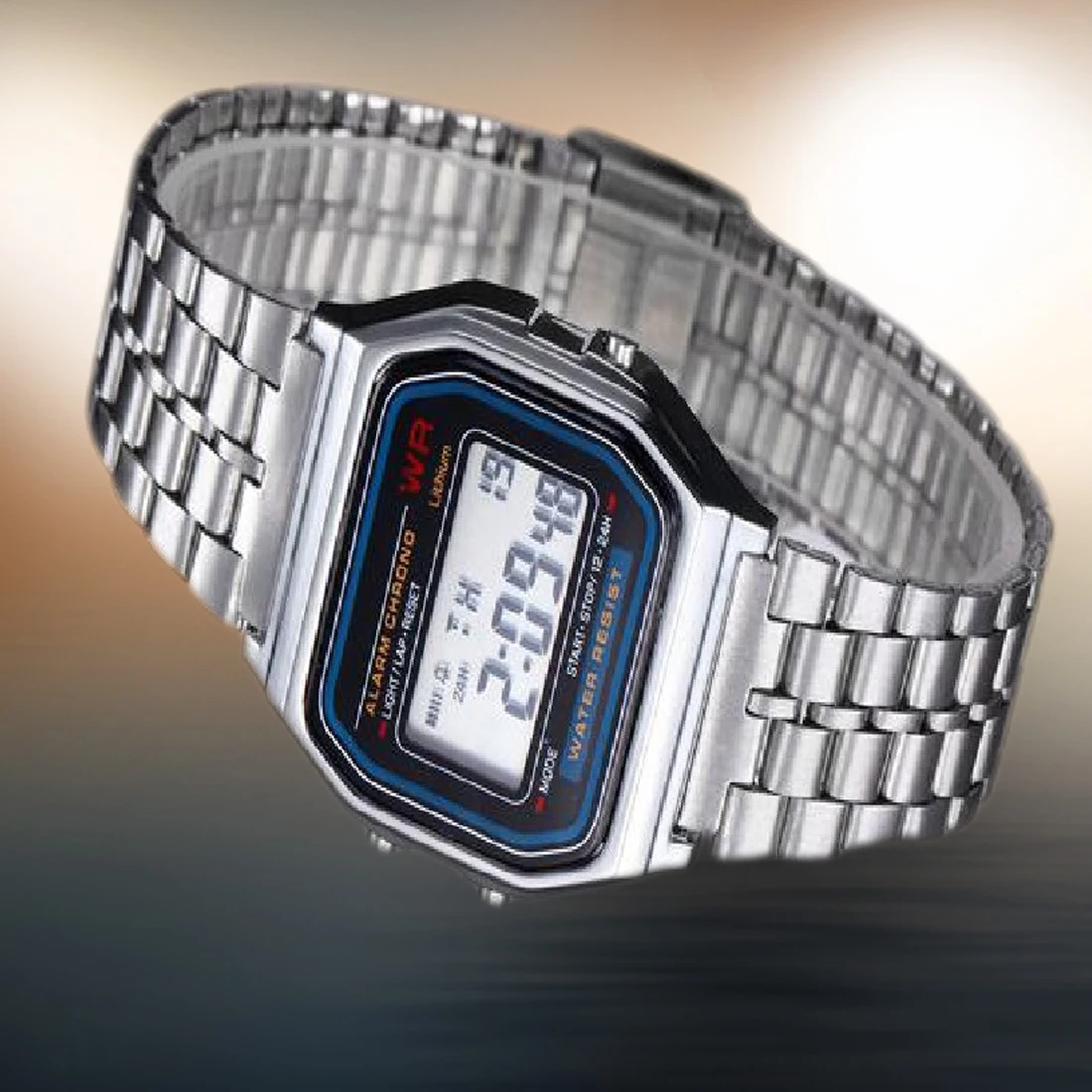 

Men Women Watches High Precision Auto Date Shock Resistant Digital Display Stainless Steel Strap Gold Slver color