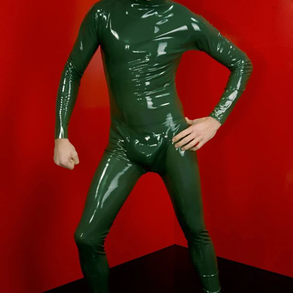 Гульфик комбинезон латекса сексуальный костюм зеленый комбинезон|rubber jumpsuit|catsuit