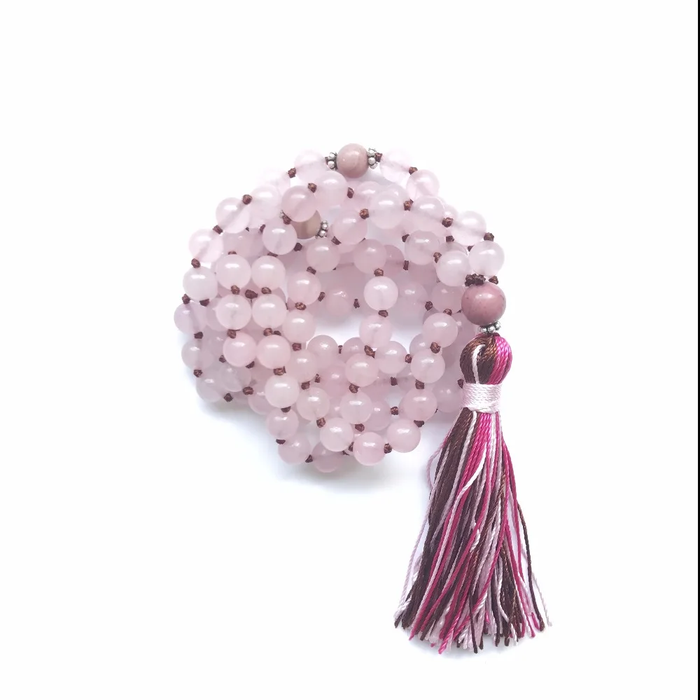 Ожерелье с кисточкой 108 RoseQuartz Mala ожерелье узелками колье для йоги ювелирные