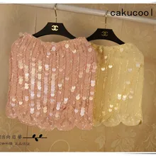 Cakucool Новая женская мини-юбка с блестками, тонкая Корейская стильная блестящая полосатая короткая юбка с бисером, абрикосовый розовый