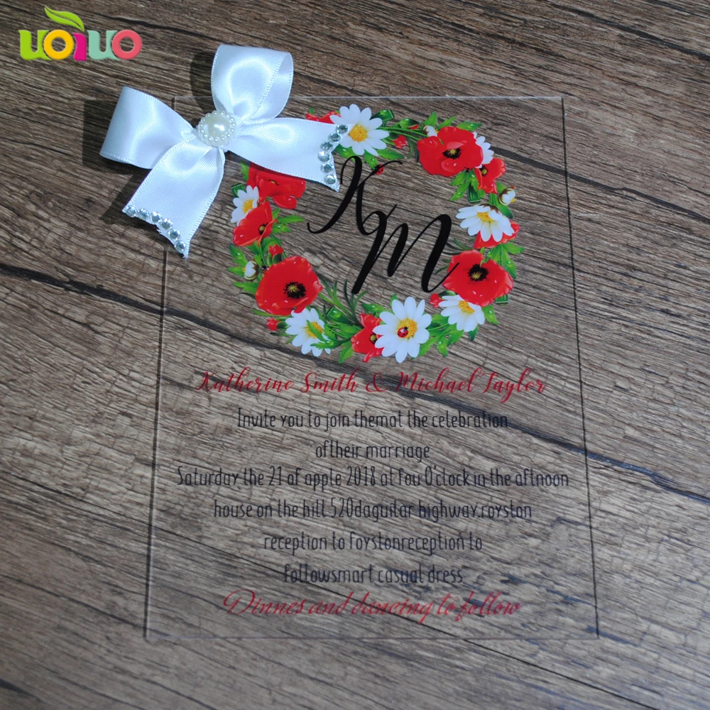 Clear Acrylic Wedding Invitation Card Custom Print Birthday Invite with Envelop