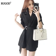 RUGOD 2017 Winter Jacket Women New fashion Formal Suit Jacket Wool Coat Turn-down Collar striped Parkas Outerwear Office lady