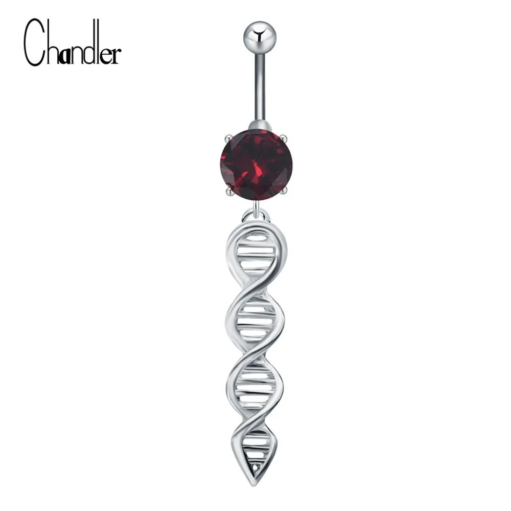 

Gene DNA Dangle Navel Belly Button Ring Red Round Crystal Plated Barbell 316L Medical Steel Piercing Body Jewelry For Wome