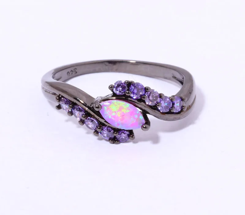 CiNily Created Pink Fire Opal Purple Zircon Black Gold Color Wholesale for Women Fashion Jewelry Ring Size 6 7 8 OJ8131