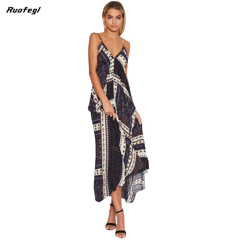 Buy Cheap Ruofegl Long Beach Chiffon boho maxi dress 2017 Print Halter Women Summer Sexy Dresses Backless Vestidos Zaful strand jurken