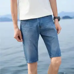 До колена мужские хлопковые синие джинсовые шорты новая мода мужские прямые повседневные короткие джинсы размер 38