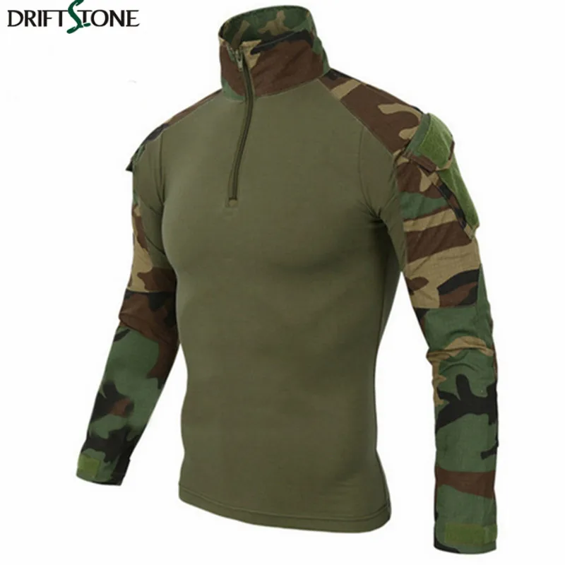 BlackTeak Camisa De Caza De Camuflaje Para Hombre, Manga Larga, Ligera, Cuello Redondo, Ajuste Regular, Camisetas Militares, Verde Militar