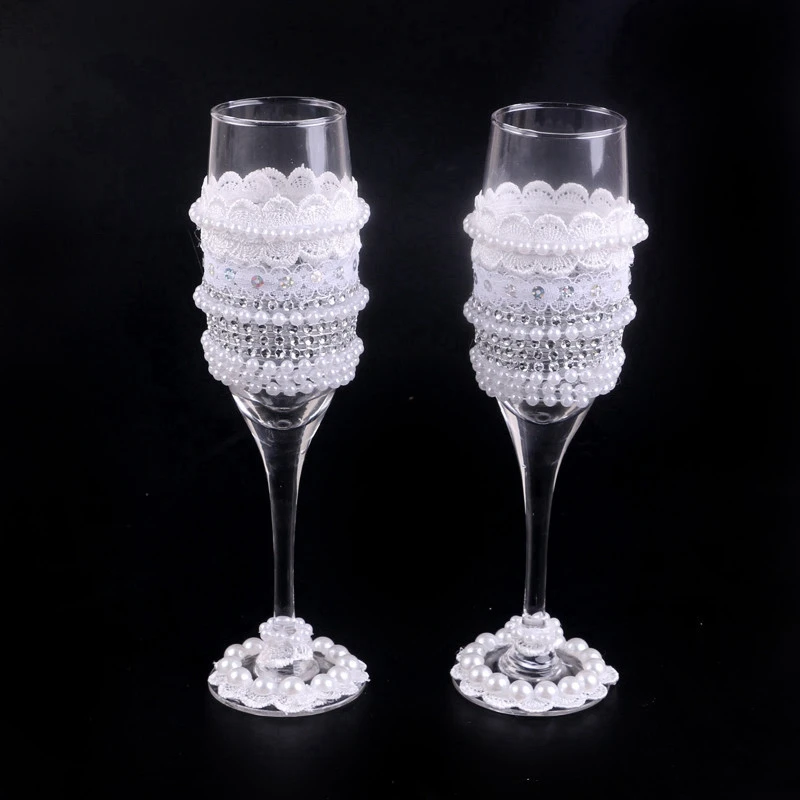 2 шт. набор свадебных стеклянных креативных хрустальных свадебных бокалов для шампанского, кружевное платье, бокал для красного вина, бокалы, свадебные украшения