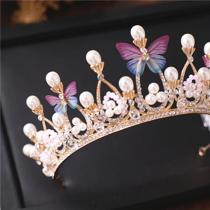 Роза Жизни Новый Бабочка невесты корона элегантный princess crown аксессуары кристалл невесты Свадебные аксессуары для волос