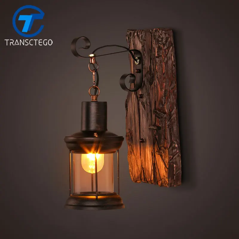 

retro wall lamp sconce LOFT American retro wood lantern bar coffee restaurant bedroom nostalgic clothing store vintage light