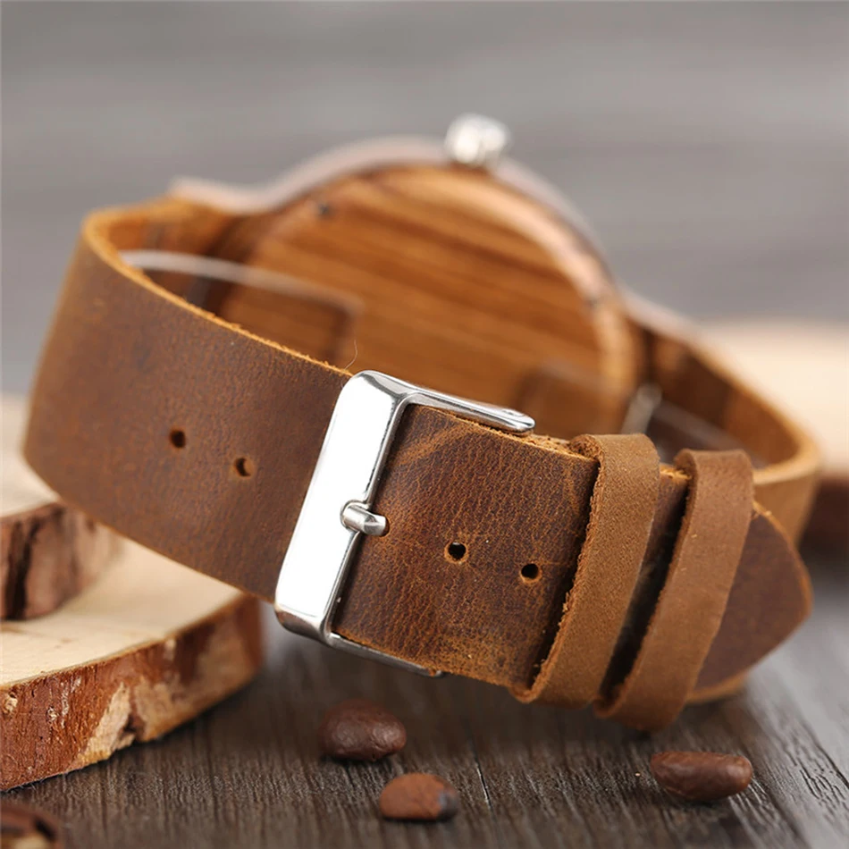 Creative Wooden Wrist Watch Genuine Leather Band Strap Analog Bamboo Quartz Handmade Red Face Wood Watch for Gifts YISUYA (4)