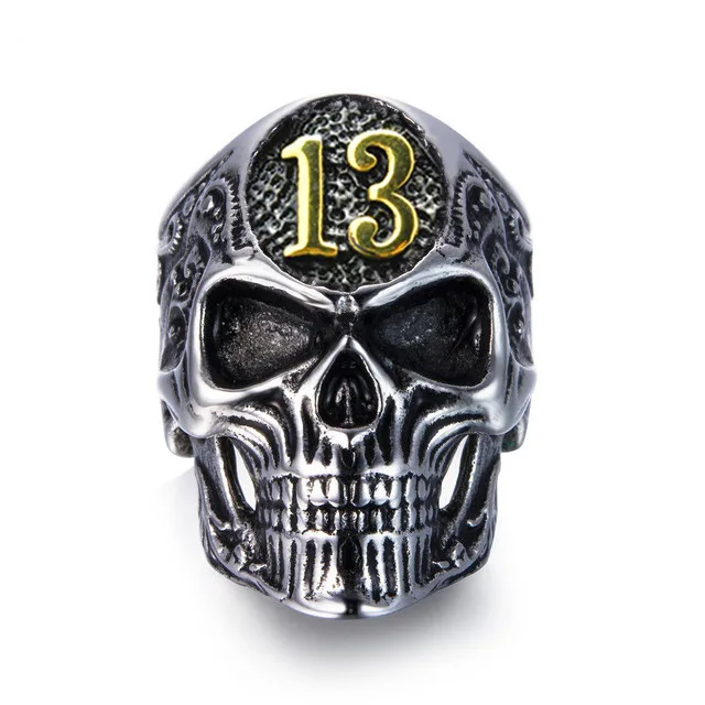 

Number 13 Zinc Alloy Rings For Men Skull Charm Finger Rings Motor Biker Fashion Personalized Metal Male Finger Jewelry