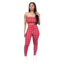 Red Plaid Two Piece Set Strapless Short Crop Top and Pants Suits Co-ord Matching Sets Outfit 2020 Summer Festival Black Clothing Red Plaid Two Piece Set Strapless Short Crop Top and Pants Suits Co-ord Matching Sets Outfit 2020 Summer Festival Black Clothing