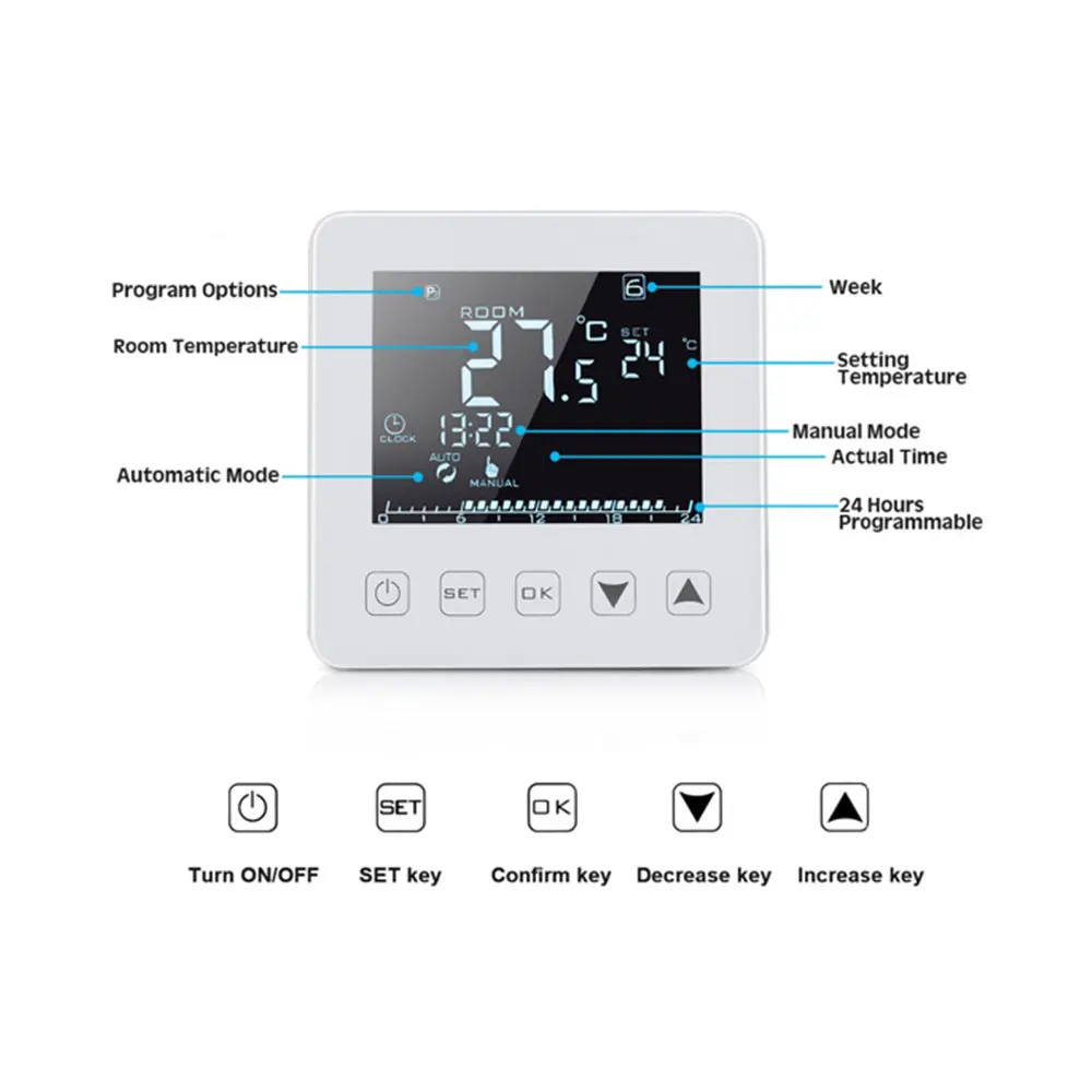 Контроллер температуры умный термостат Электрический нагрев HY08WE ЖК-дисплей недели программируемый офис дома Умный прочный