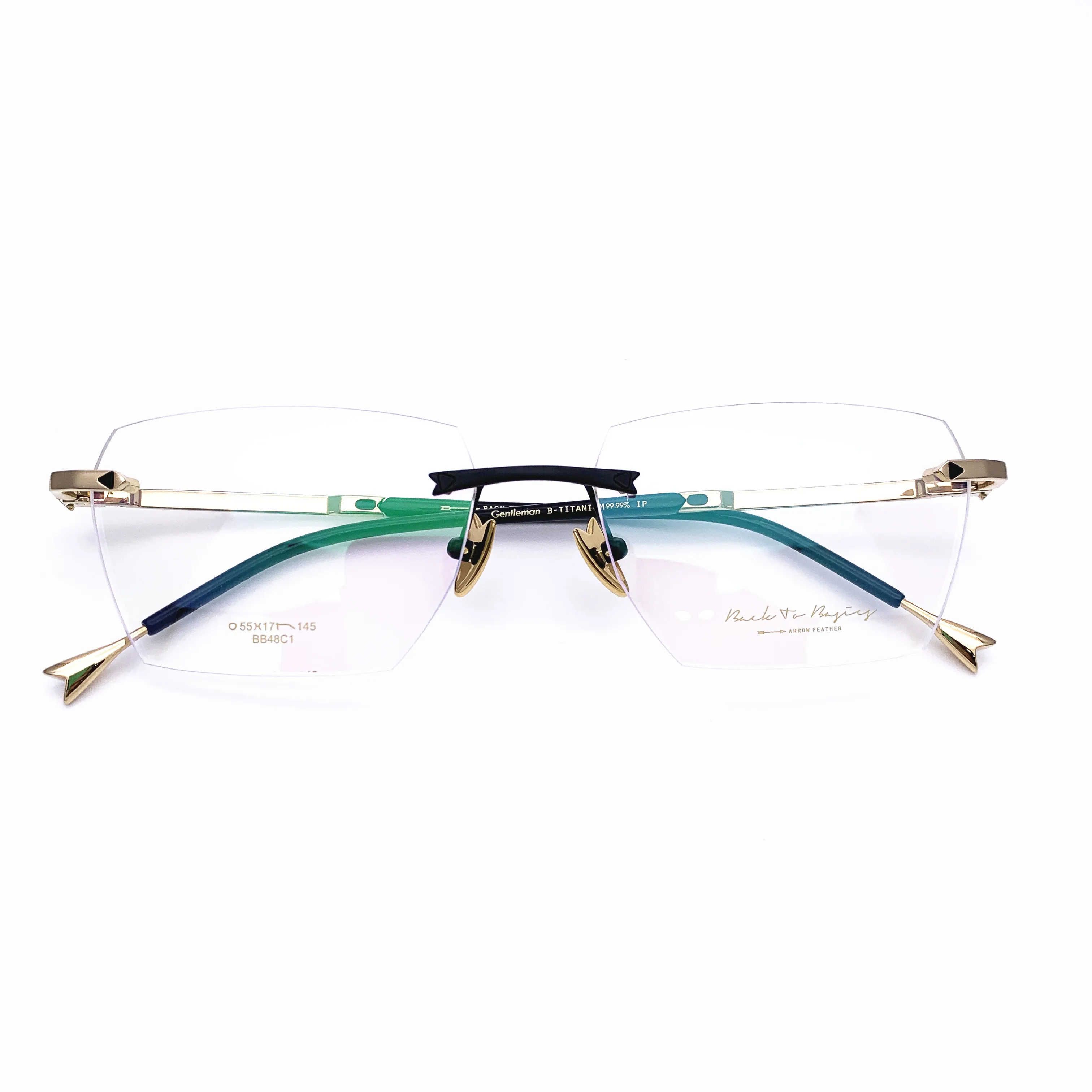 

Belight Optical 2019 New Arrival Titanium Men Arrow Trim Rimless Glasses Frame Design Prescription Eyeglasses Frame BB48C1