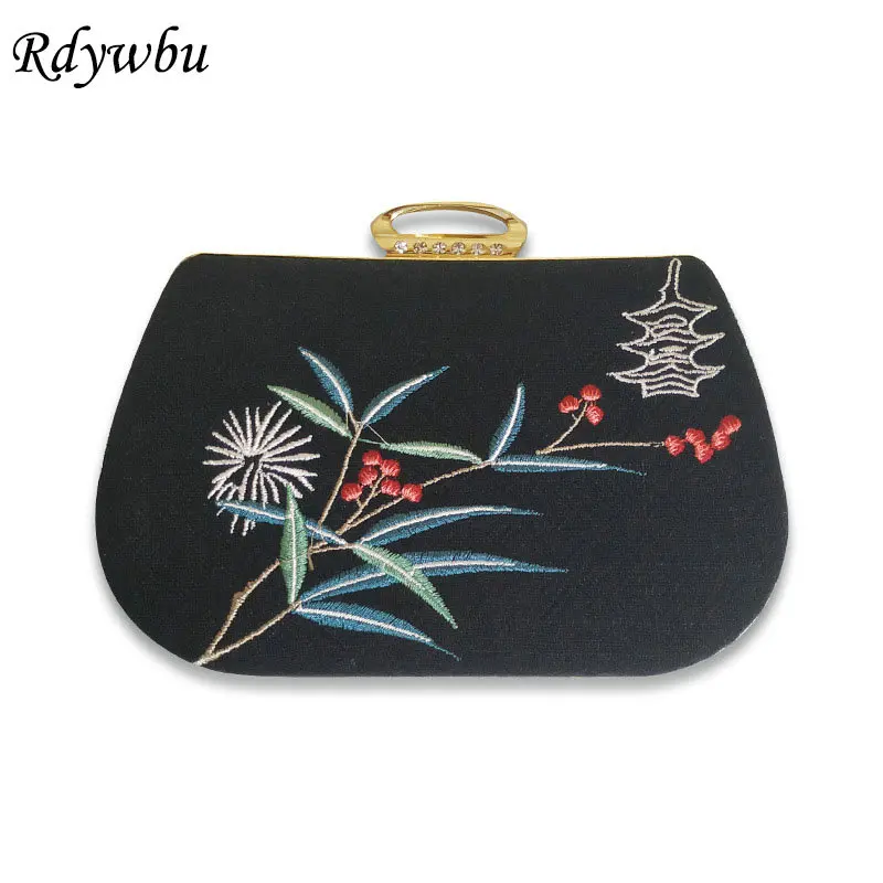 

Rdywbu Flowers Leaves Embroidery Evening Bag Vintage Chain Day Clutches Girl Wedding Party Cheongsam Crossbody Shoulder Bag B223