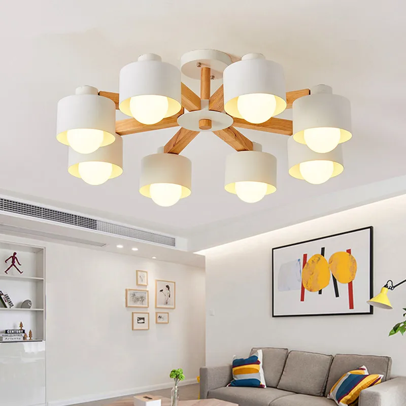 LED Chandelier For Living Room Wood Lustre E27 Chandelier Lighting With Lampshades Dining  Chandeliers Kitchen Lamps Modern
