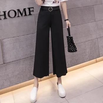 

Spring Chiffon Wide Leg Trousers Chic Office Lady Pantalones Split Fashion Women's Trousers Loose High Waist Capris Pants