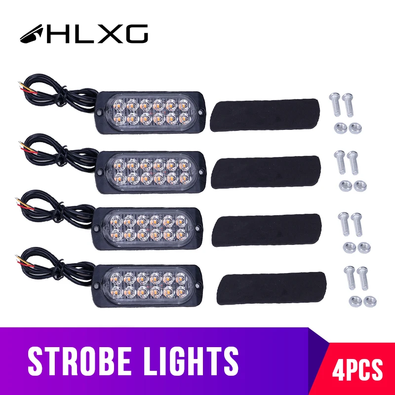 

4PCS Amber 12LED Car Auto Police Strobe Lights Bar vehicle Flash Warning Emergency flashing alarm signal lamp luz led automovil