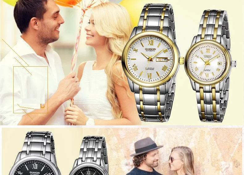 1 Pair GUANQIN Lovers Mechanical Watches Couple Automatic Watch Men Women Clock Auto Date Luminous Waterproof Brand Watch Men (13)