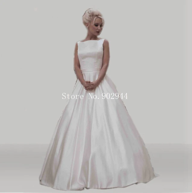 simple bateau vestidos de novia 2015 sin mangas de la cinta cinturón