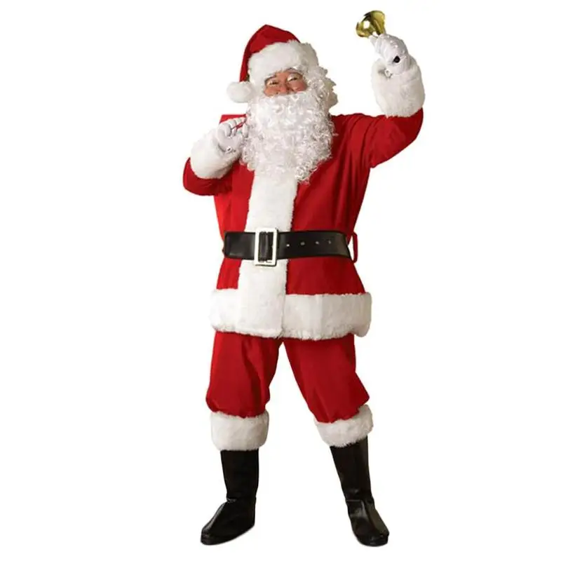 Новинка, плюшевый костюм Санта Клауса, домашний ужин, куртка для взрослых, штаны, шляпа с бородой, Рождественский костюм, украшение для праздника и вечеринки