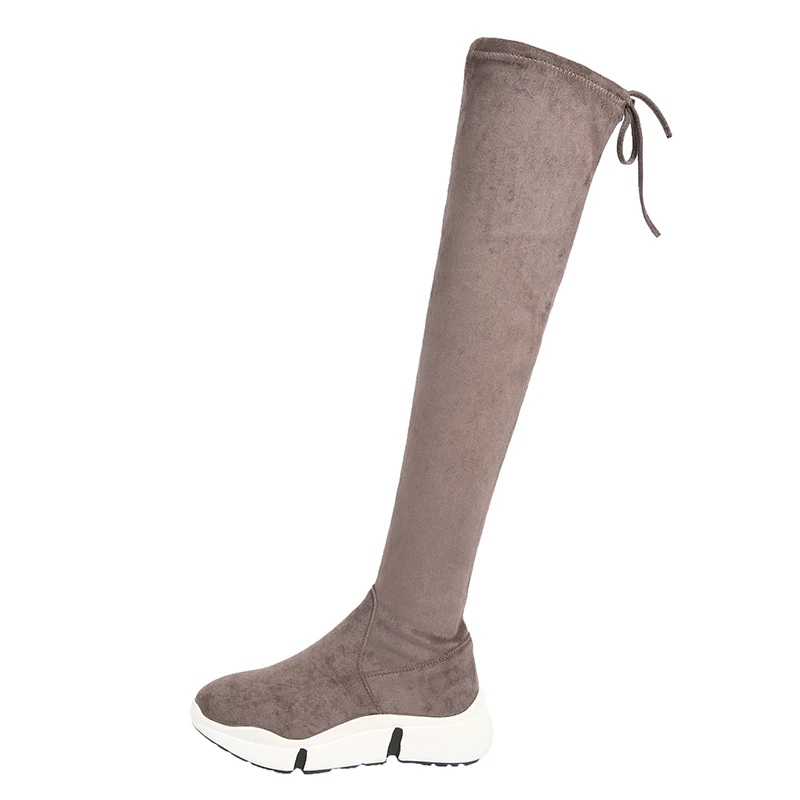 LZJ/новые женские сапоги; сезон осень-зима; модные женские сапоги на плоской подошве; ботфорты выше колена; вязаные шерстяные высокие брендовые сапоги