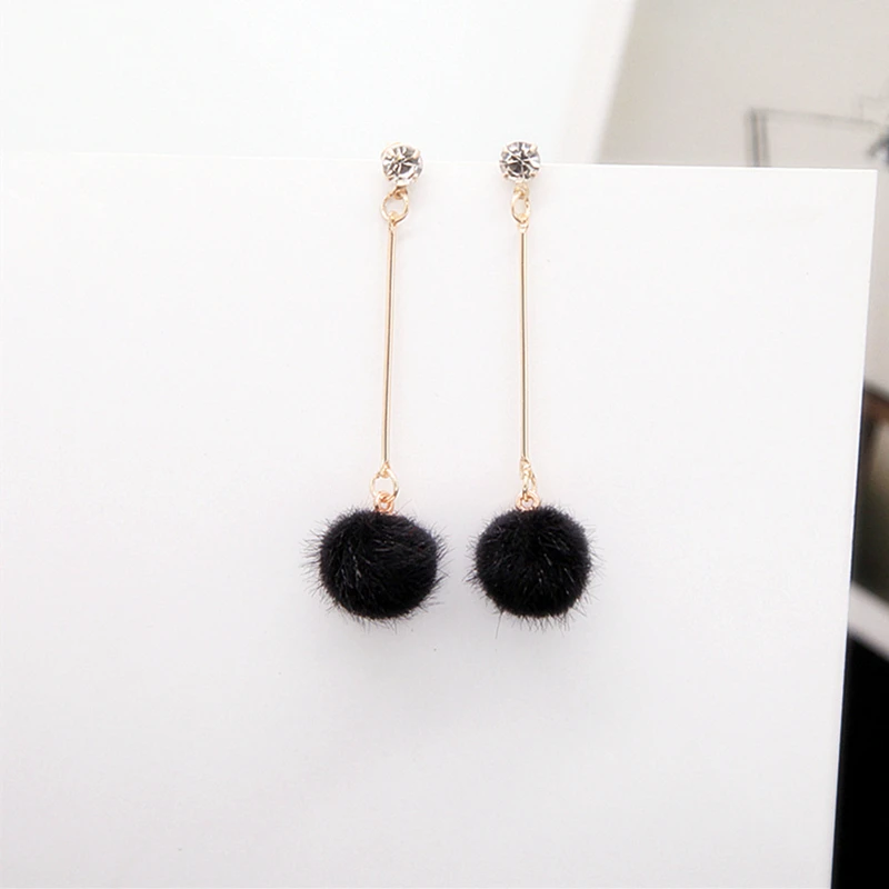 

E0442 New Fashion Soft Fur Ball PomPom Earrings For Women Pink/Red/Black Long Tassel Earrings Statement Ear Jewelry Wholesale