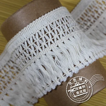 

10Yard 7CM Hallow Out Cotton Material Ribbon African Lace Accessories Tassel Fringe Trim For Sewing Garment Lace Beige White Diy