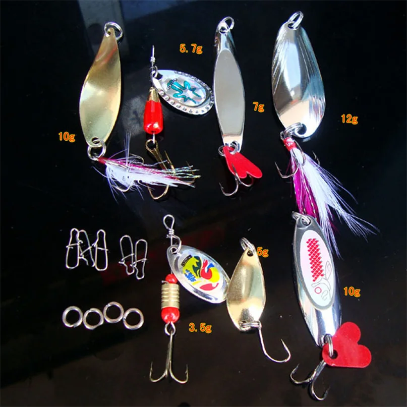 Fishing Lures Spoon Bait Set Metal Lure Kit Sequins DD Fishing Lures with Box Treble Hooks Fishing Tackle hard Bait (1)