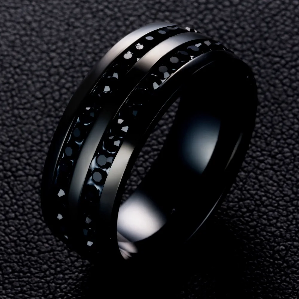 8 мм черный 2 ряда австрийский кристалл Midi палец кольцо для мужчин и женщин обручальное кольцо для помолвки подарки для мужчин большой размер 6-13 jz200