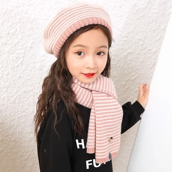 

New fashion outdoor warm and comfortable soft scarf children's fresh trend knitted cute temperament scarf gift a wild knit beret