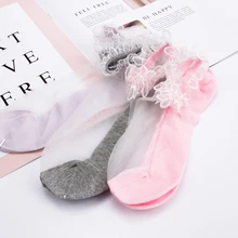 Модные летние милые кружевные прозрачные ультратонкие носки женские фиолетовые бежевые серые эластичные шелковистые короткие носки