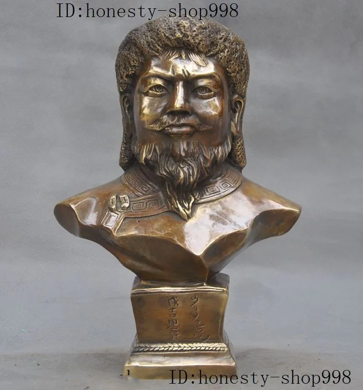

Crafts statue Old China Bronze Mongolian Emperor Jenghis Khan Genghis Khan Head Bust Statue
