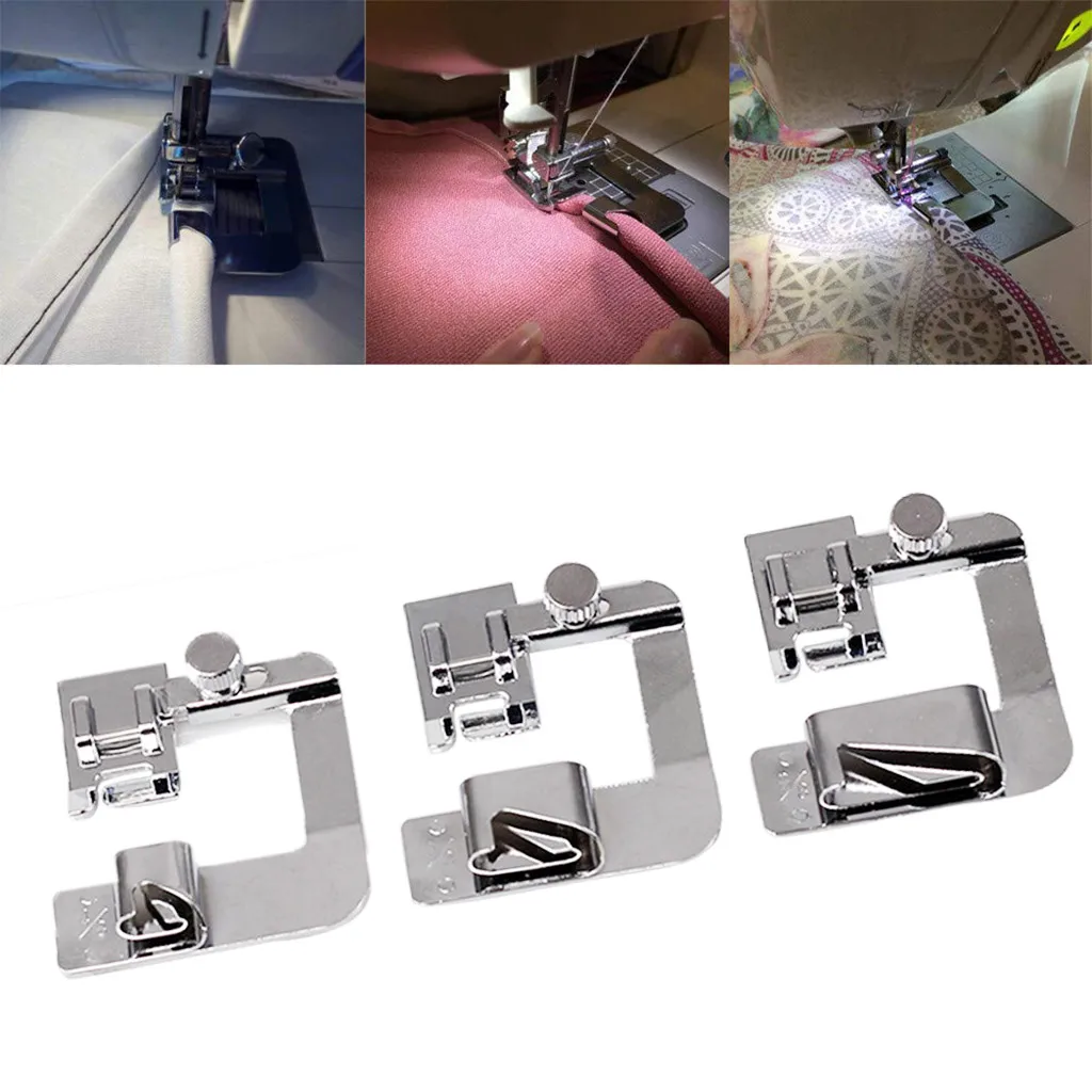 

3Pcs/Set Domestic Sewing Machine Foot Presser Rolled Hem Feet For Brother Singer #XTN