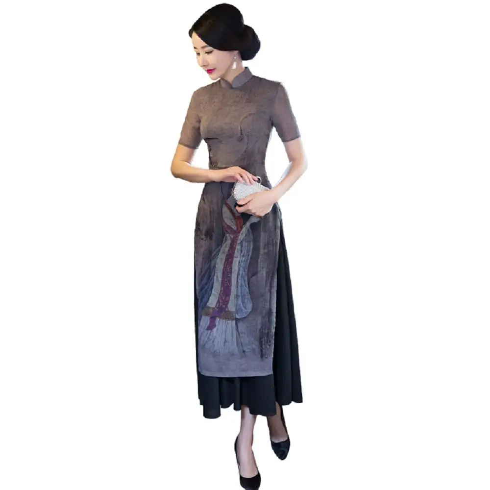 Шанхай история Вьетнам aodai Китайская традиционная одежда китайское платье-Ципао длинное китайское платье Чонсам современный чонсам - Цвет: 7211