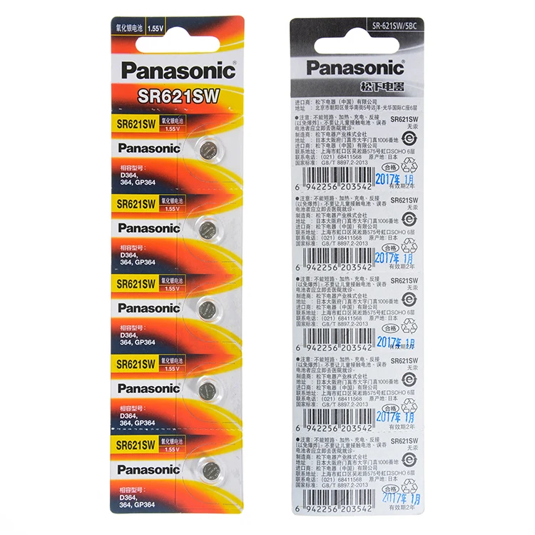 100 шт./лот Panasonic SR621SW батарея из оксида серебра AG1 364 164 D364 L621 GP364 батарейки для часов 6
