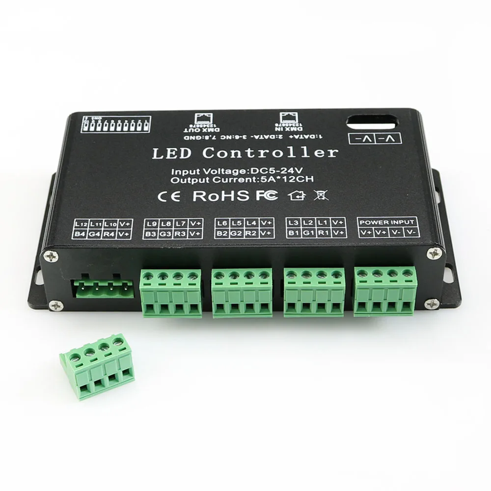 DC5V-24V высокой мощности 12 каналов DMX 512 RGB контроллер светодиодной ленты DMX декодер диммер драйвер используется для модуля светодиодной ленты