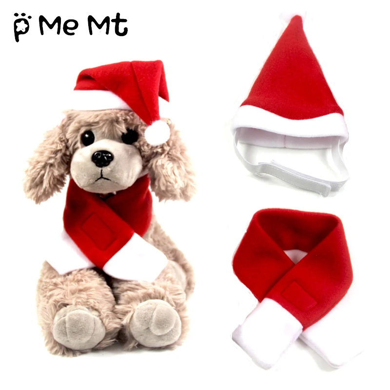 Winter Dog Red Santa Claus Christmas Hats Warm Puppy Hat with Scarf