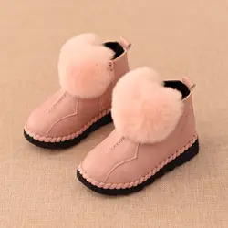 Для девочек Розовые сапоги для осень 2017 г. Chaussure Fille Botas Feminina зимние сапоги обувь из кожи и меха мяч принцессы обувь ребенка малыша ботинки