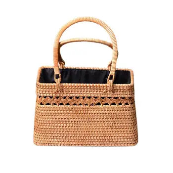 

Bohemia Style Fashionable Handmade Rattan Straw Woven Cutout Basket Exotic Rattan Storage Basket Beach Basket For Women