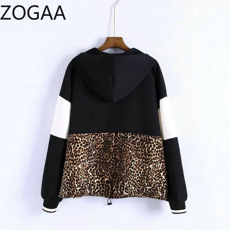 ZOGAA Women Leopard Hooded Sweatshirts Animal Pattern Patchwork Pockets Drawstring Tie Pullovers Female Casual Chic Tops Hoodie