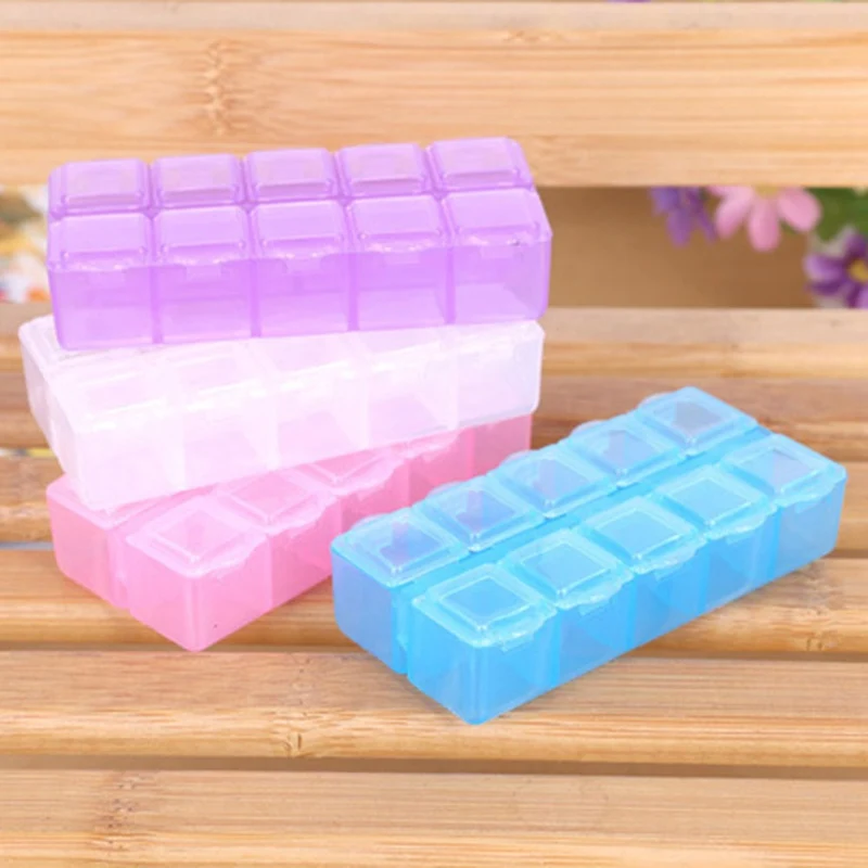 

10 Slots Clear/Pink/ Plastic Empty Storage Box Nail Art Rhinestone Tools Jewelry Beads Display Storage Box Case Organizer Holder