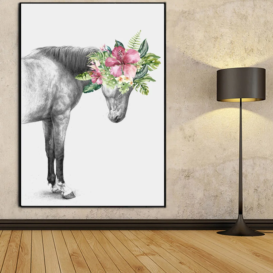 

Horse Watercolor Flower Nordic Posters And Prints Wall Art Canvas Painting Animal Wall Pictures For Living Room Home Decor