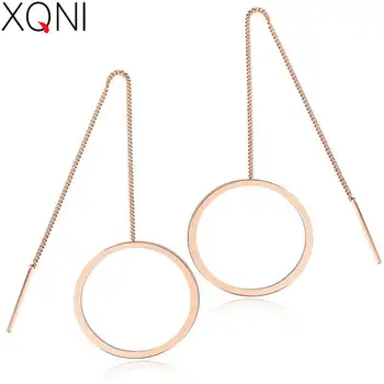 

XQNI Drop & Dangle Long Earrings For Women Rose Gold Color Simple Round Design Stainless Steel Trendsetter's Favorite